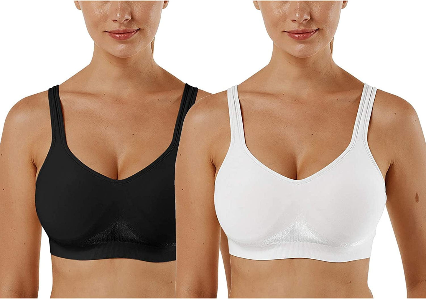 Women'S Wirefree Bras Seamless Full Coverage plus Size Sports Bra for Sleeping Yoga Workout Everyday Wear Bralette 2 Pack-black+white / XX-Large