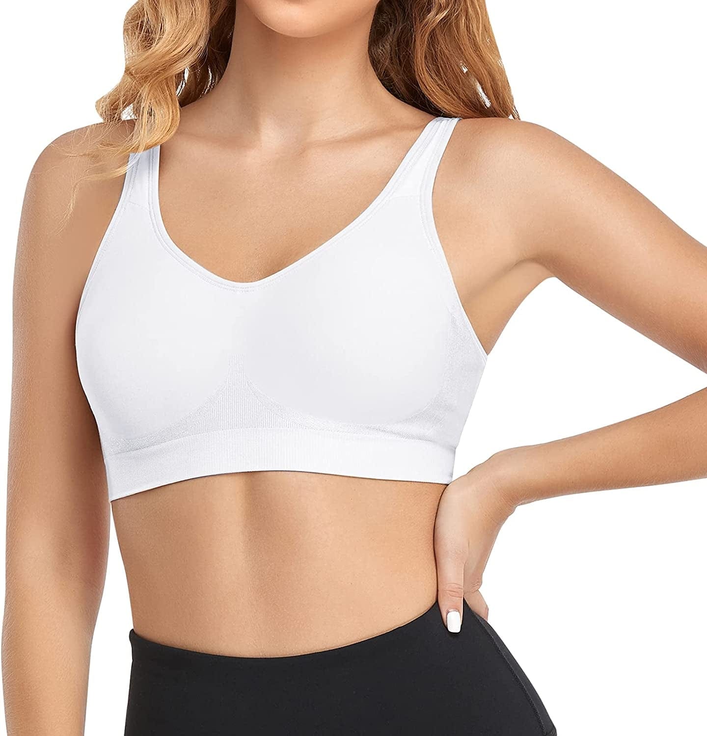 Women'S Wirefree Bras Seamless Full Coverage plus Size Sports Bra for Sleeping Yoga Workout Everyday Wear Bralette Adjustable Straps White / X-Large