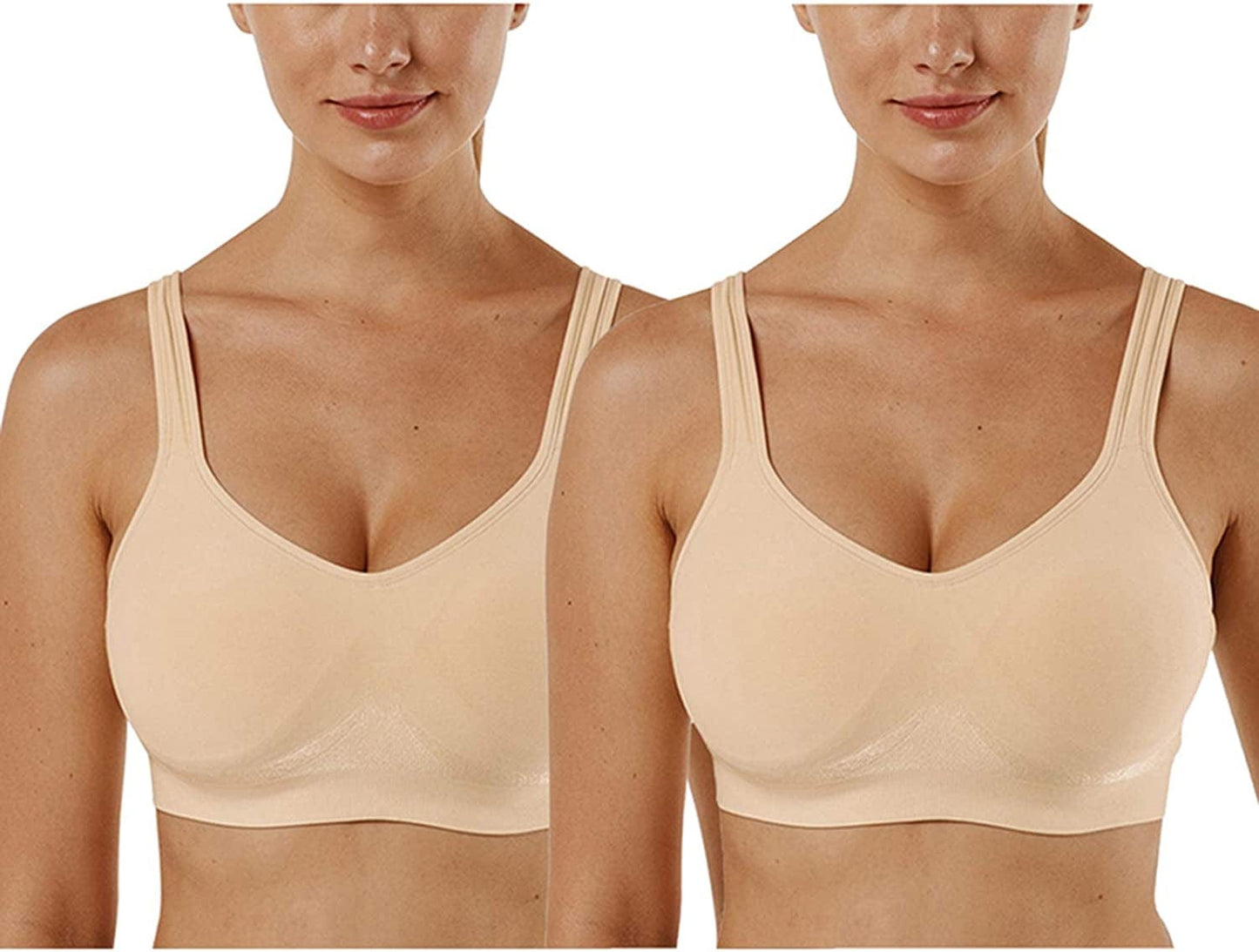 Women'S Wirefree Bras Seamless Full Coverage plus Size Sports Bra for Sleeping Yoga Workout Everyday Wear Bralette 2 Pack-khaki+khaki / Medium