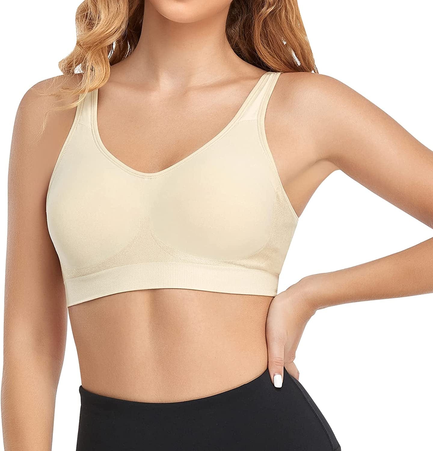 Women'S Wirefree Bras Seamless Full Coverage plus Size Sports Bra for Sleeping Yoga Workout Everyday Wear Bralette Adjustable Straps Khaki / 3X-Large