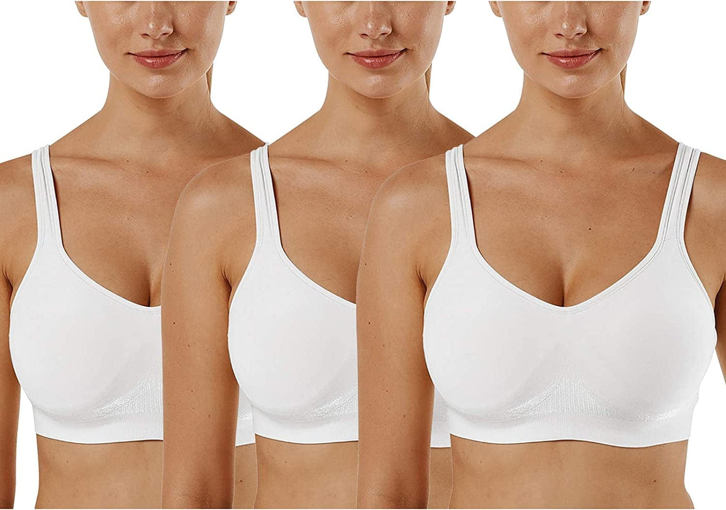 Women'S Wirefree Bras Seamless Full Coverage plus Size Sports Bra for Sleeping Yoga Workout Everyday Wear Bralette 3 Pack-white+white+white / Medium