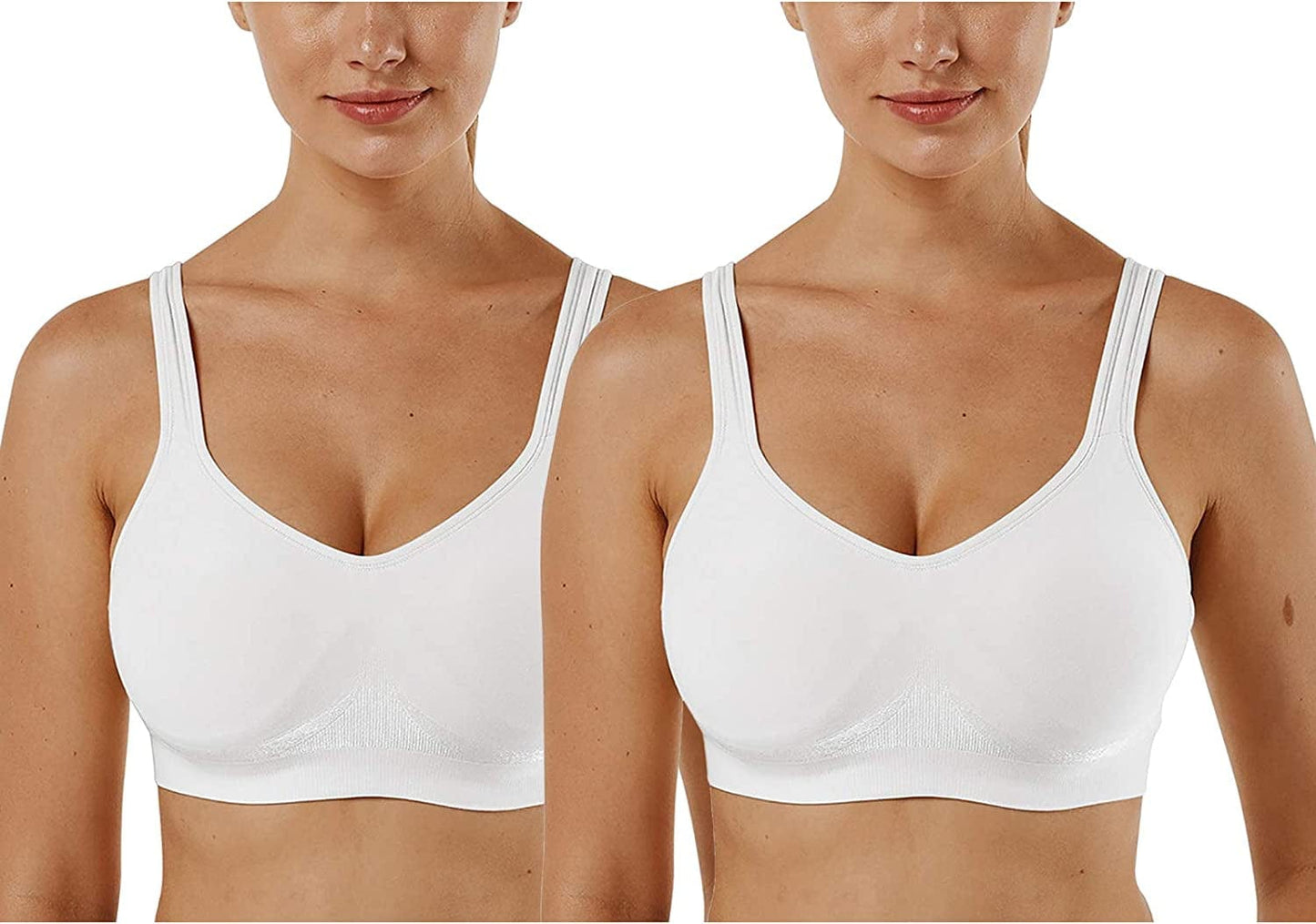 Women'S Wirefree Bras Seamless Full Coverage plus Size Sports Bra for Sleeping Yoga Workout Everyday Wear Bralette 2 Pack-white+white / X-Large