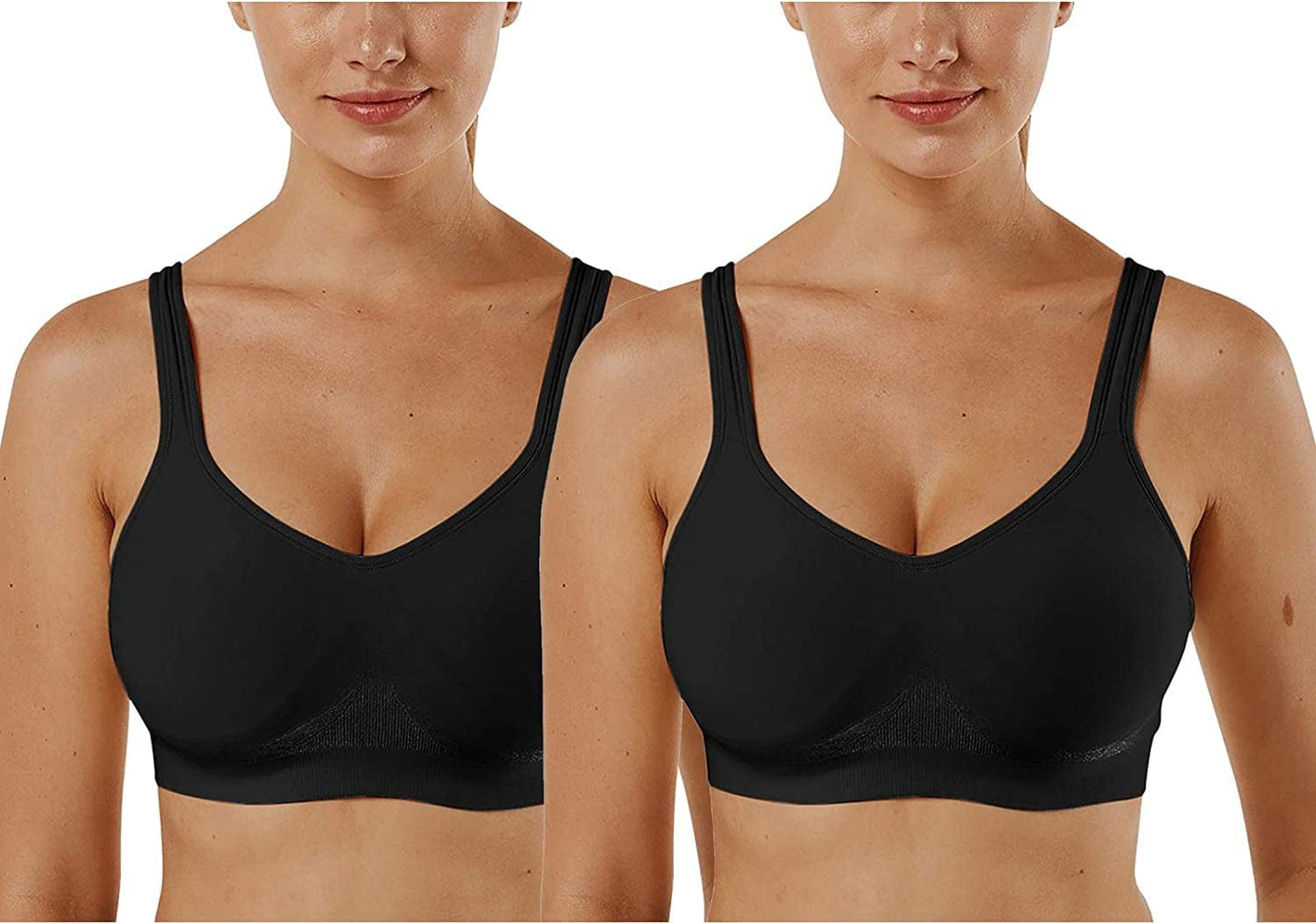 Women'S Wirefree Bras Seamless Full Coverage plus Size Sports Bra for Sleeping Yoga Workout Everyday Wear Bralette 2 Pack-black+black / Medium
