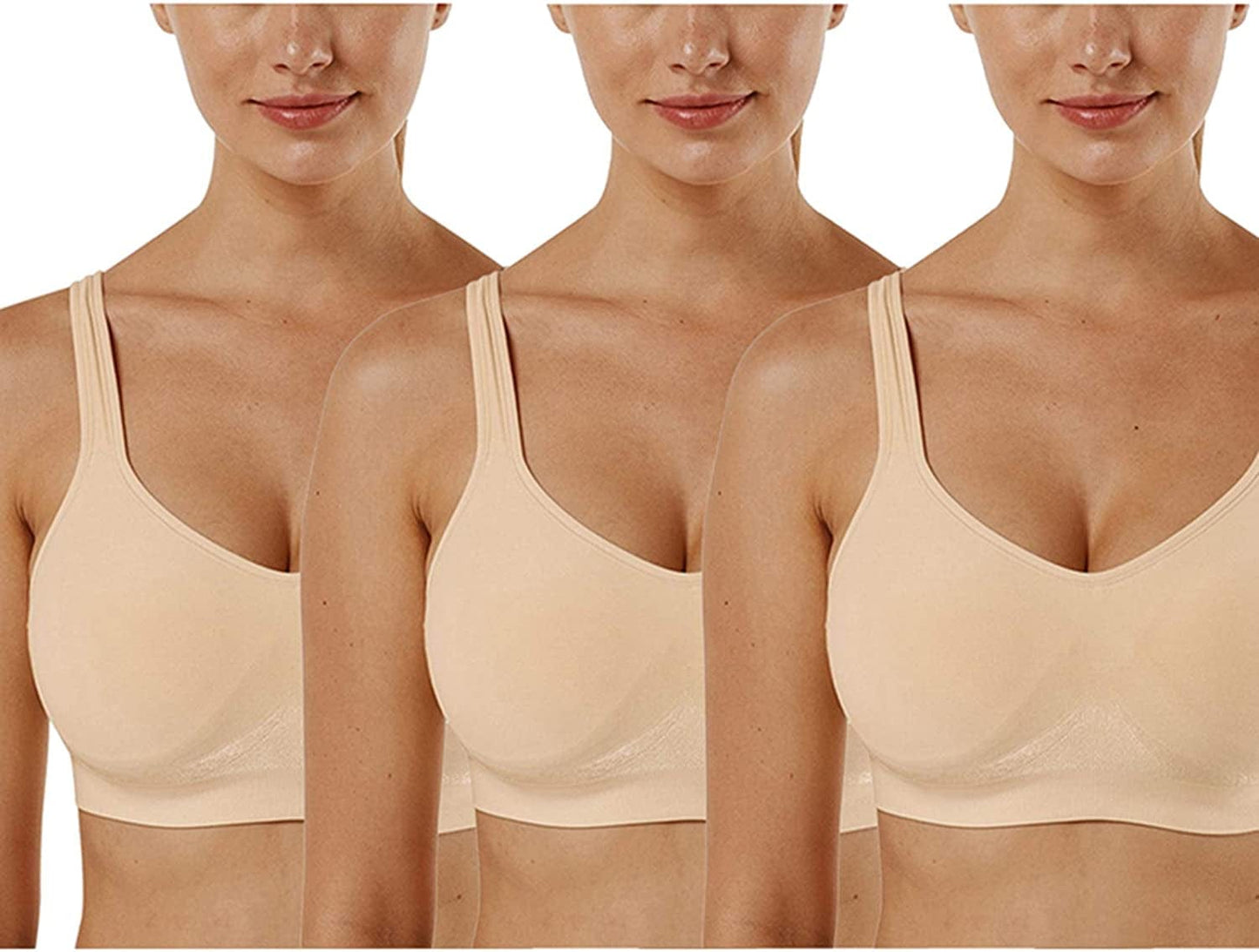Women'S Wirefree Bras Seamless Full Coverage plus Size Sports Bra for Sleeping Yoga Workout Everyday Wear Bralette 3 Pack-khaki+khaki+khaki / Medium