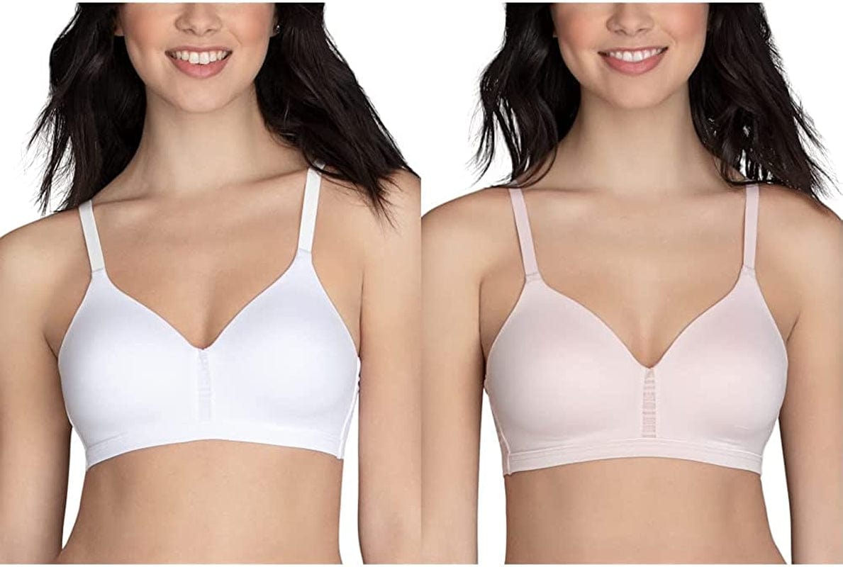 Women’S Wireless beyond Comfort Bra with Seamless Back (34B-44DD) Average Figure - 2 Pack White/Quartz / Average Figure (34B-42D) / 38D
