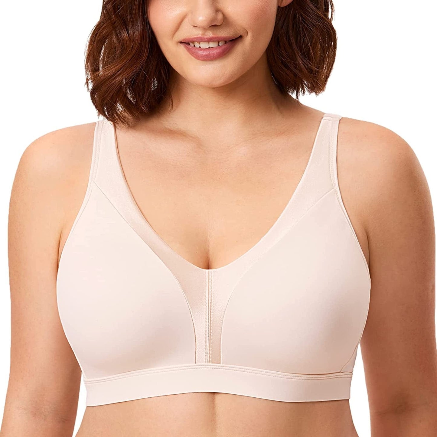 Women'S Wireless Bra plus Size Full Coverage Smooth Unlined Support Rose White / 44G