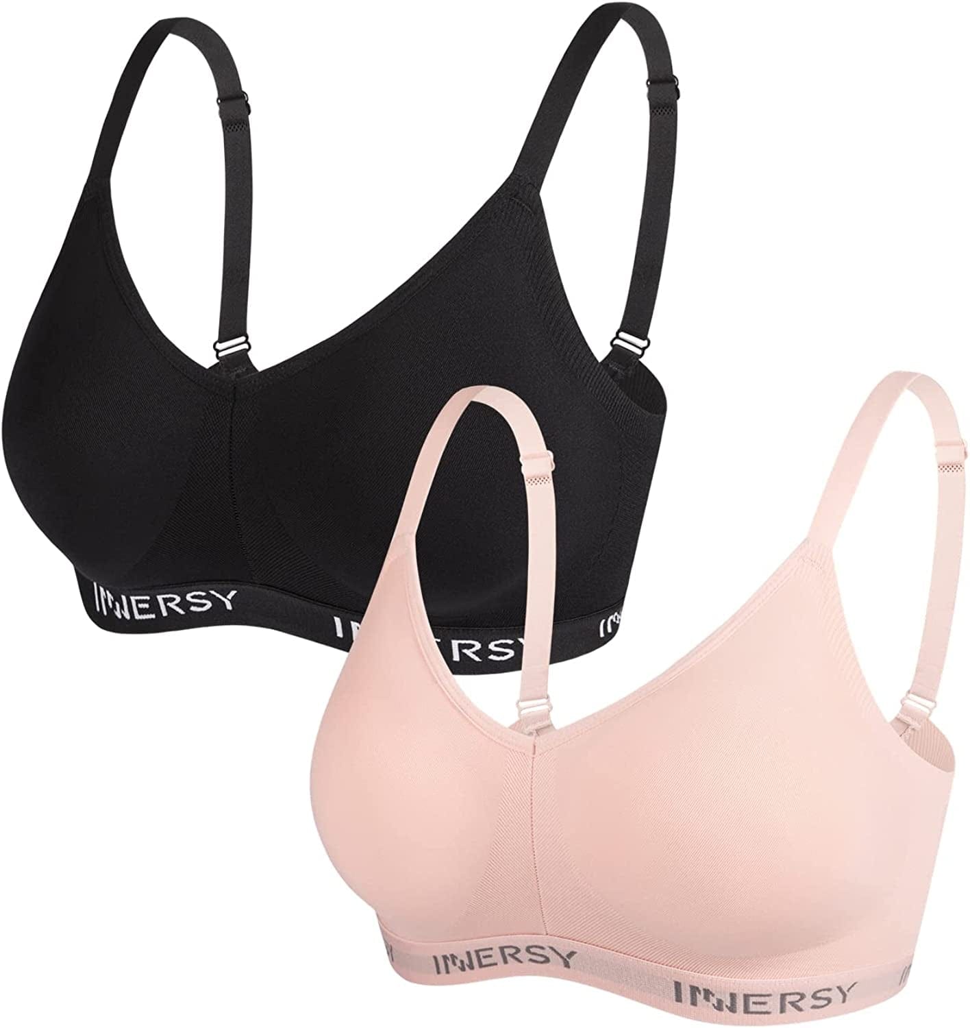 Women’S Wireless Comfortable Everyday Bras Padded Support 2-Pack Black/Coral Pink / X-Large