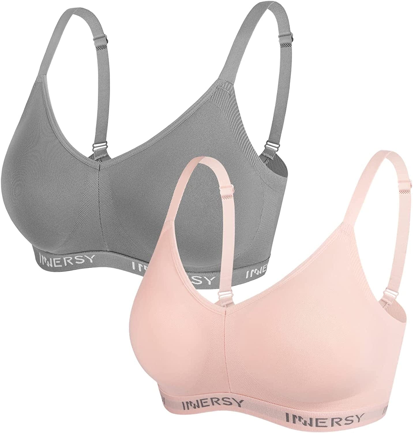Women’S Wireless Comfortable Everyday Bras Padded Support 2-Pack Slate Gray/Coral Pink / Large