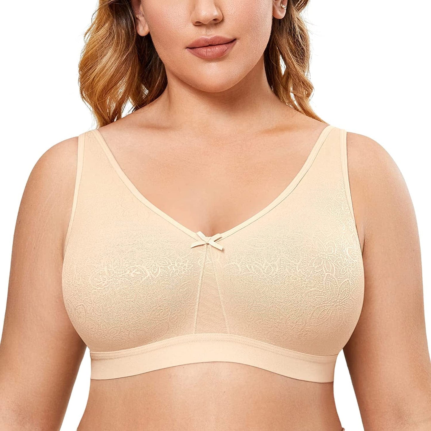 Women'S Wireless Cotton Unlined Full Coverage Comfort Support plus Size Bra Beige / 36D