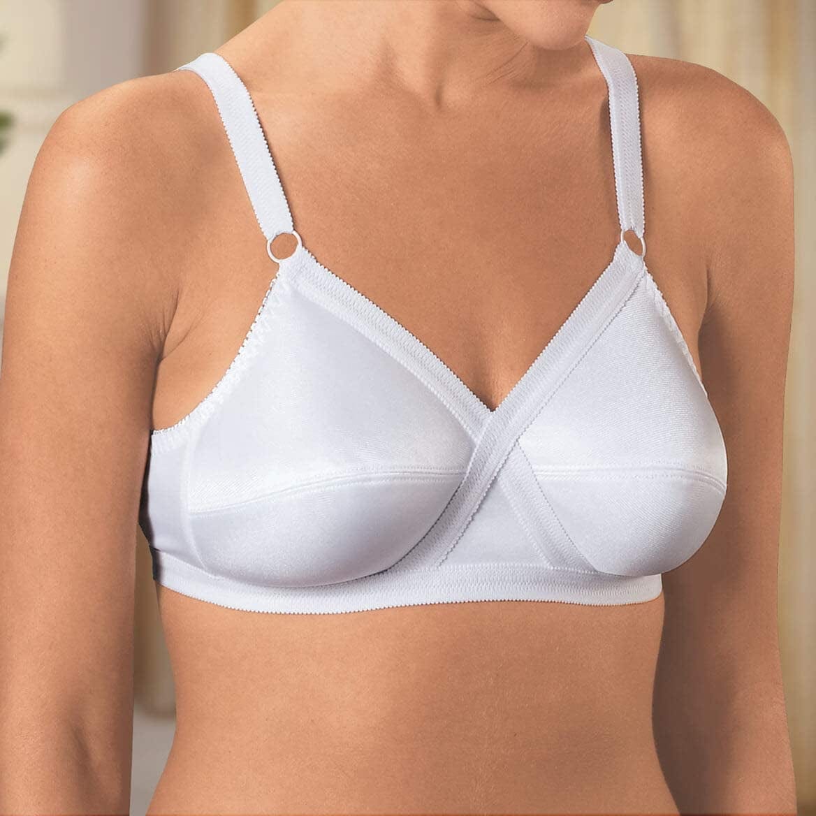 Women’S Wireless Cross and Shape Bra, 2-Pack, White, 40D