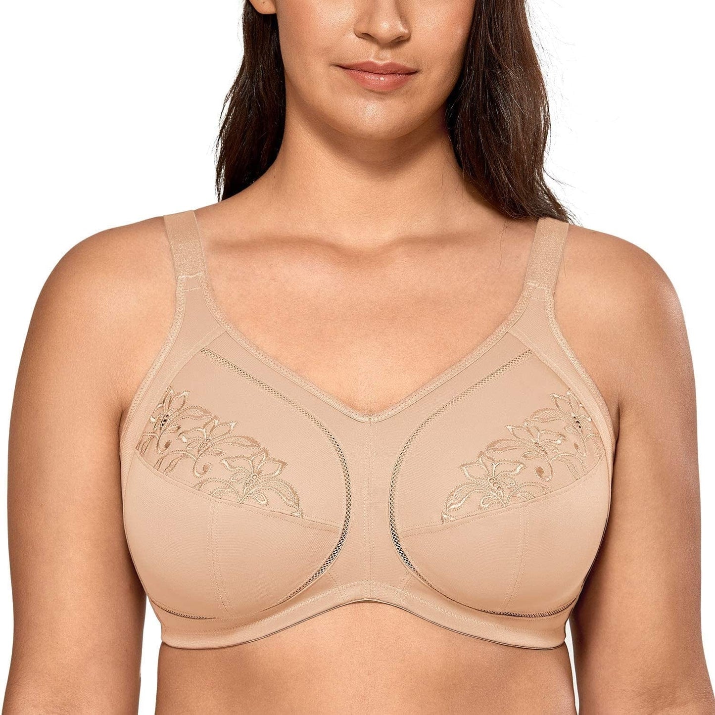 Women'S Wireless Full Coverage plus Size Non Padded Cotton Bra Beige / 40C