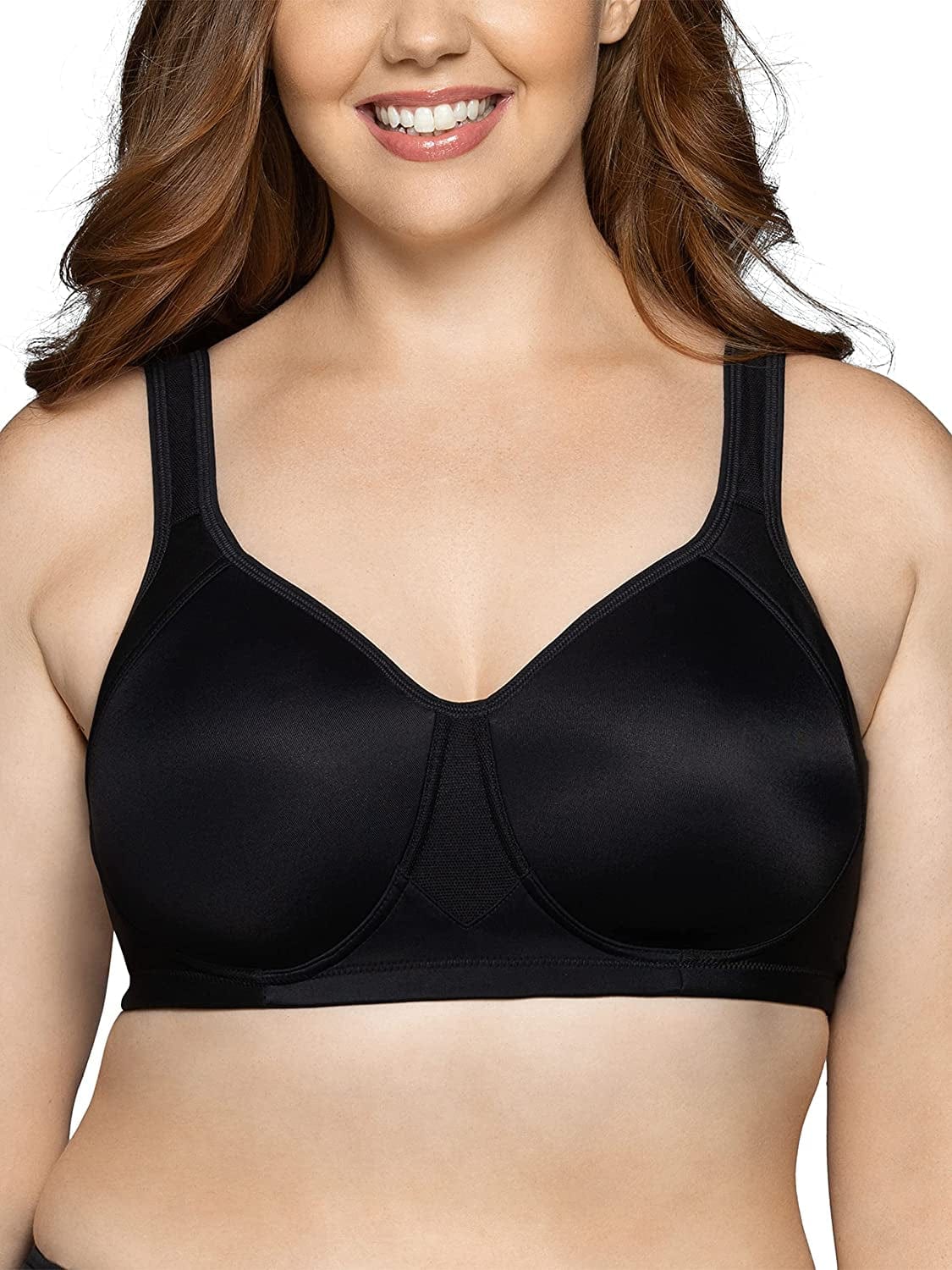 Women'S Wireless Medium Impact plus Size Padded Sports Bra (36C-44DDD) Wireless - Black / Wireless (71500) / 42C