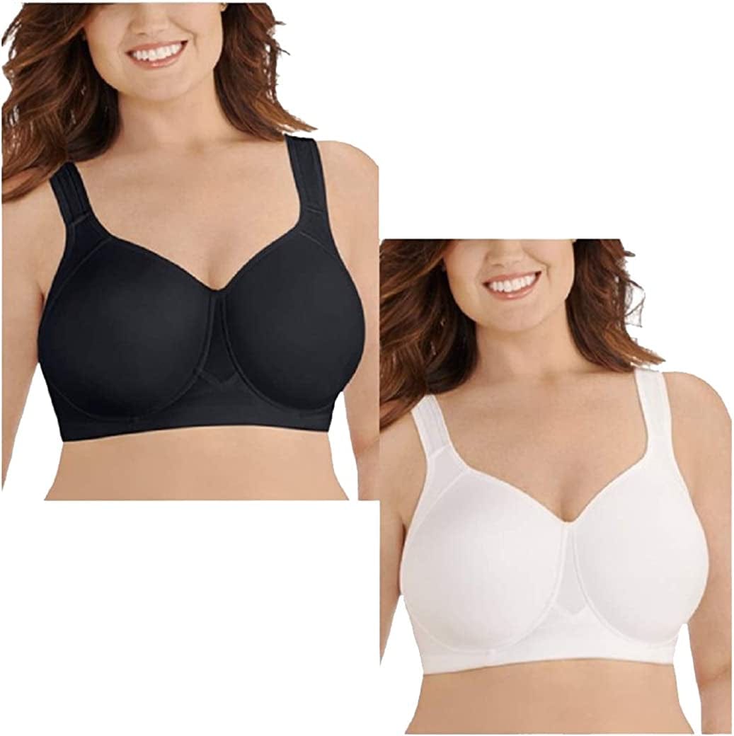 Women'S Wireless Medium Impact plus Size Padded Sports Bra (36C-44DDD) Wireless - 2 Pack - Black/White / Wireless (71500) / 42C