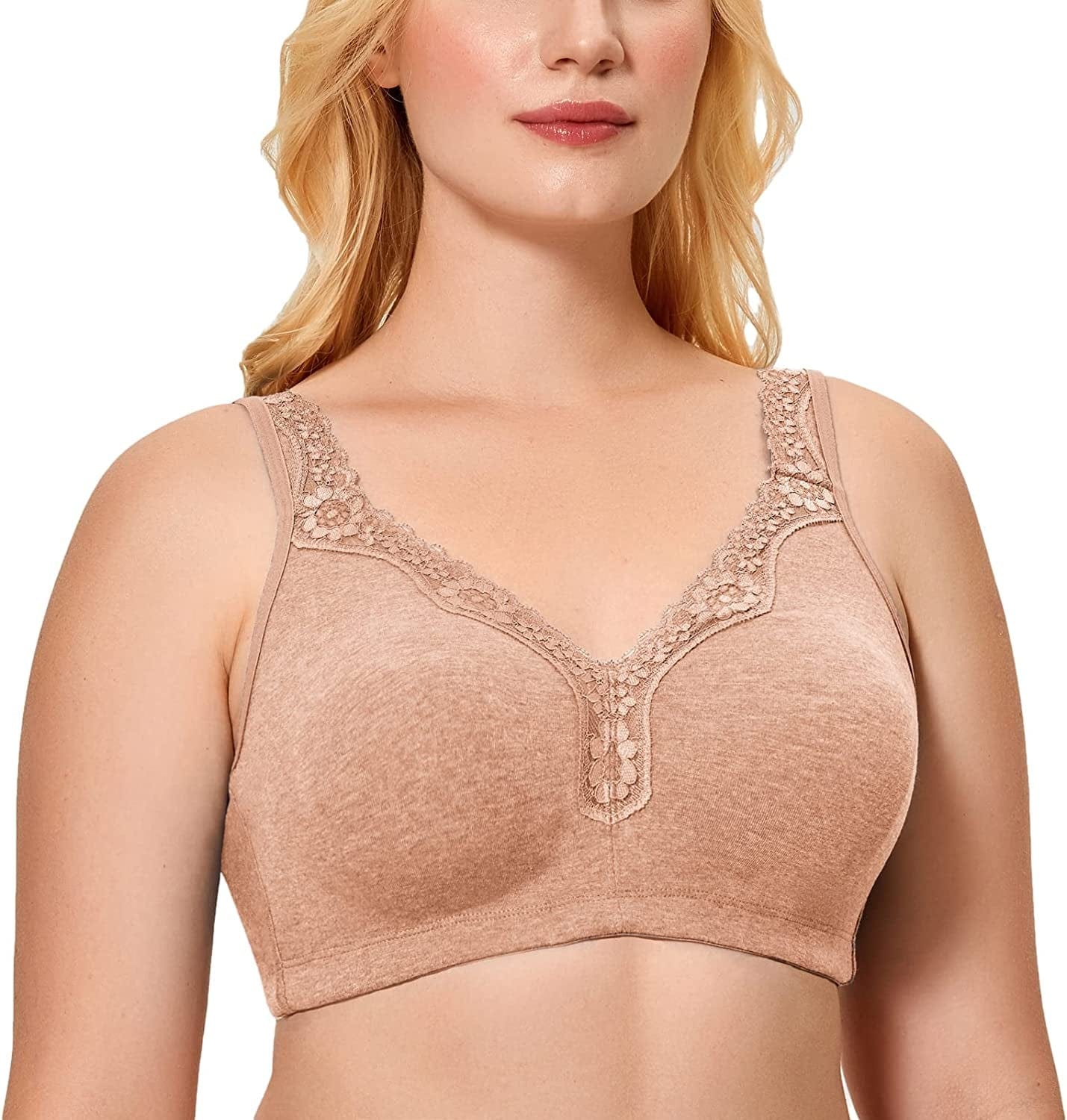 Women'S Wireless plus Size Lace Bra Unlined Full Coverage Comfort Cotton Glow / 42C