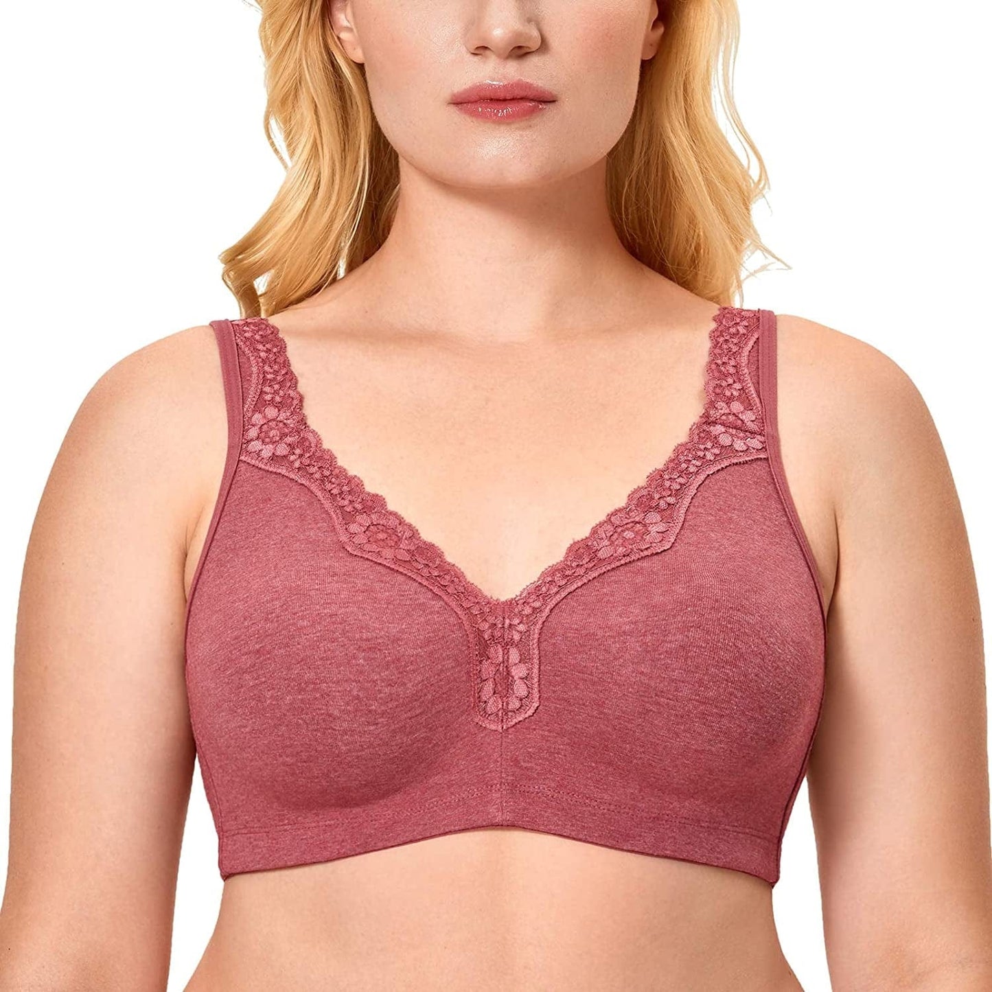 Women'S Wireless plus Size Lace Bra Unlined Full Coverage Comfort Cotton Deep Red Gray / 42C