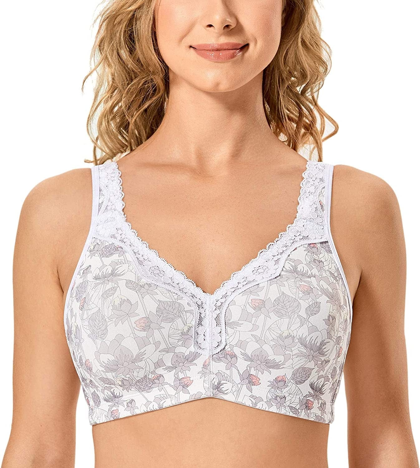 Women'S Wireless plus Size Lace Bra Unlined Full Coverage Comfort Cotton Quiet Lotus / 38B