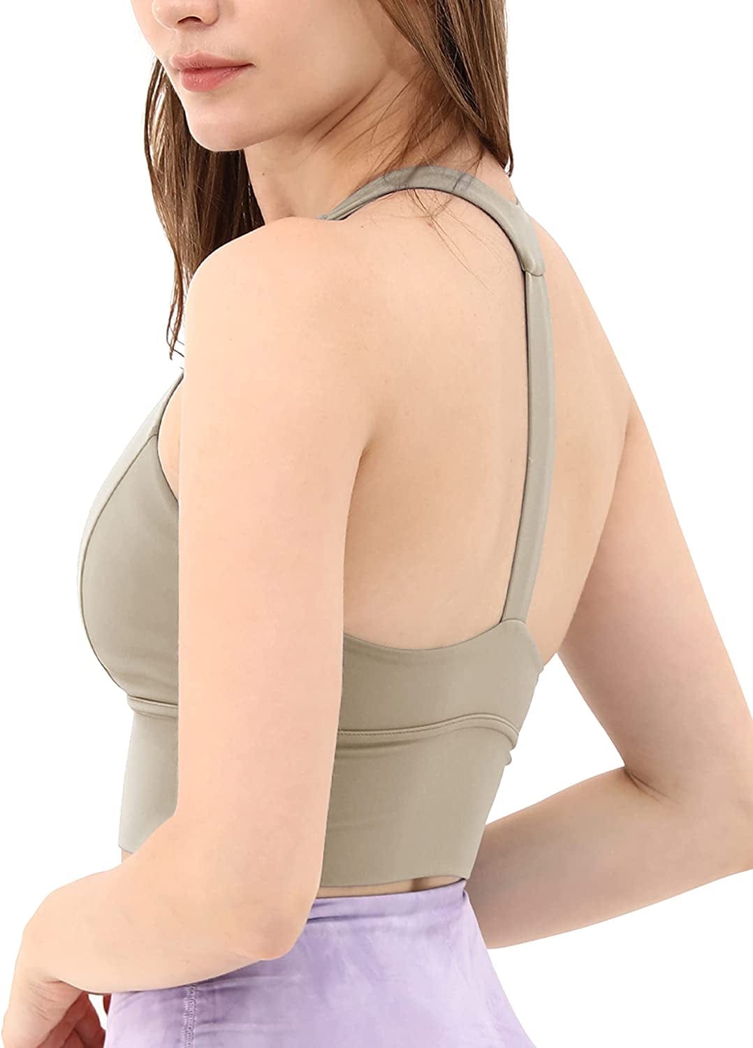 Women'S Y Racer Back Padded Sports Bra Fitness Workout Longline Yoga Bra Tops
