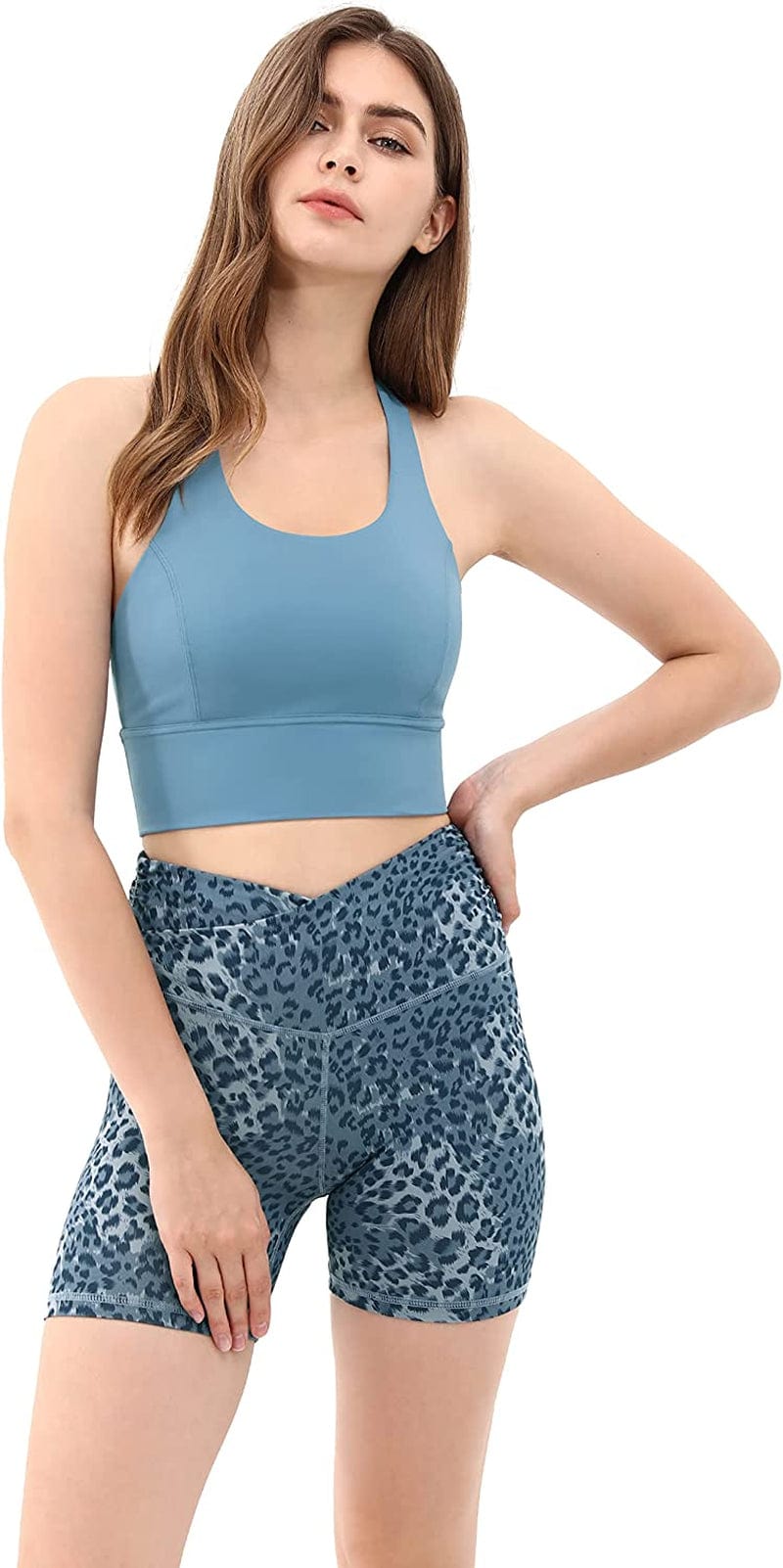 Women'S Y Racer Back Padded Sports Bra Fitness Workout Longline Yoga Bra Tops