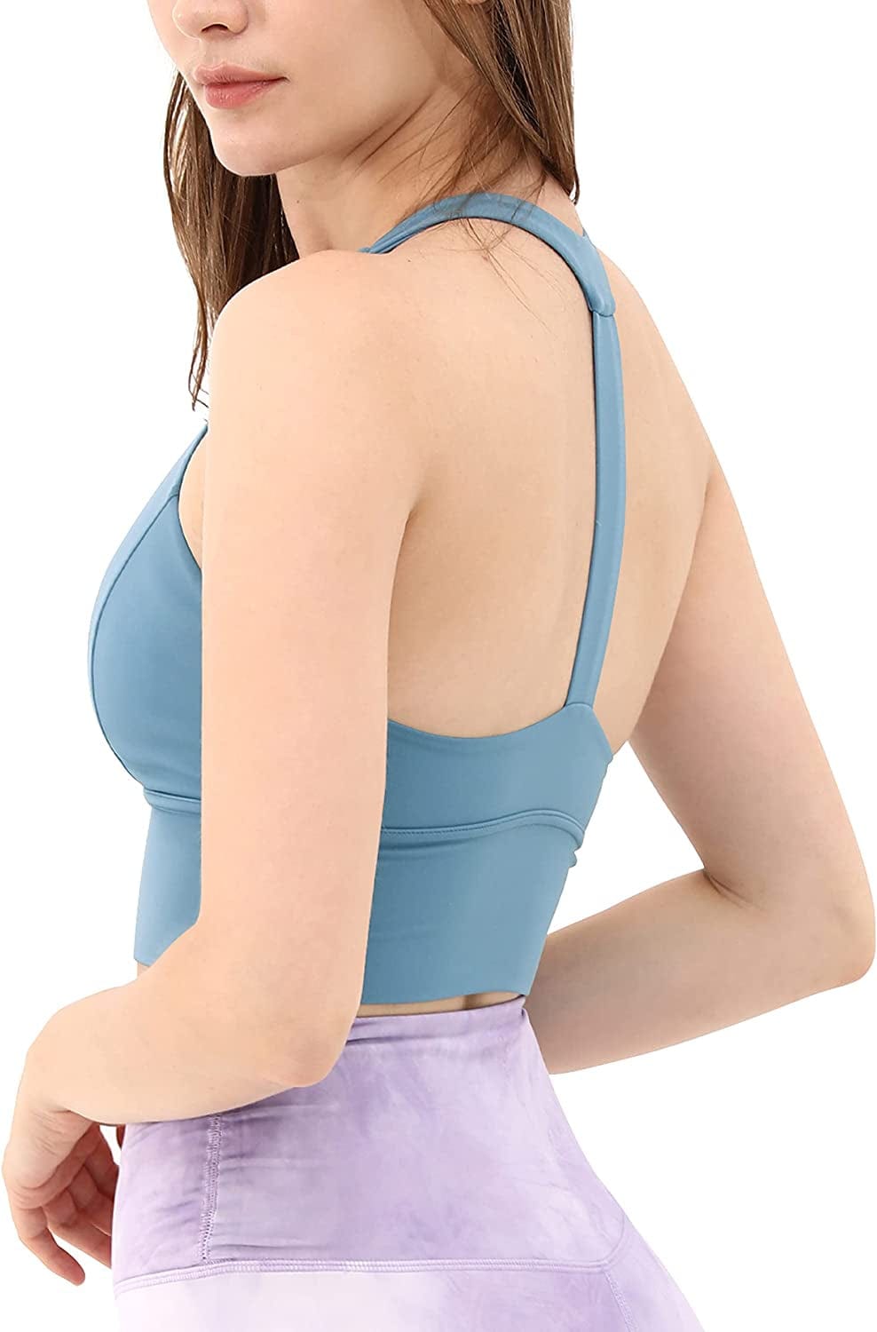 Women'S Y Racer Back Padded Sports Bra Fitness Workout Longline Yoga Bra Tops