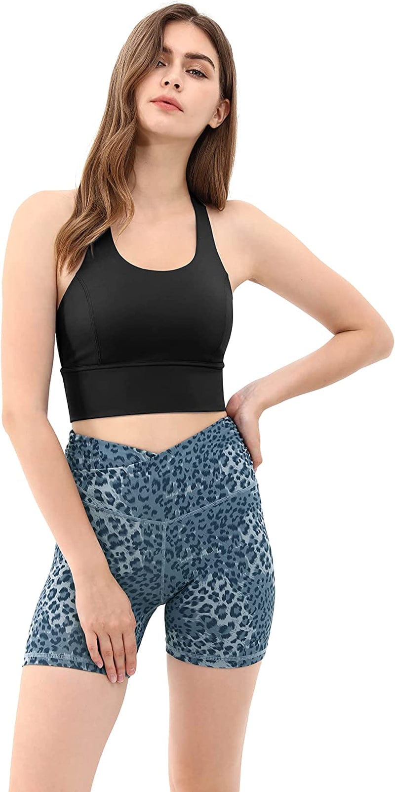 Women'S Y Racer Back Padded Sports Bra Fitness Workout Longline Yoga Bra Tops
