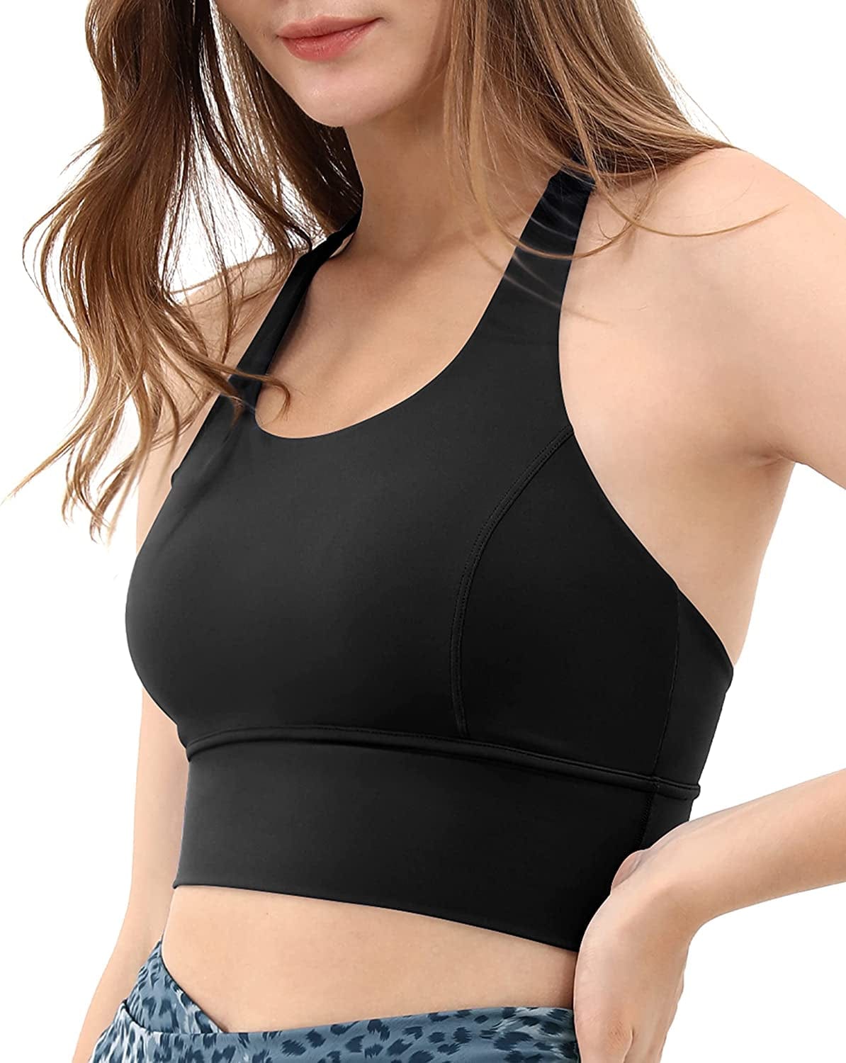 Women'S Y Racer Back Padded Sports Bra Fitness Workout Longline Yoga Bra Tops