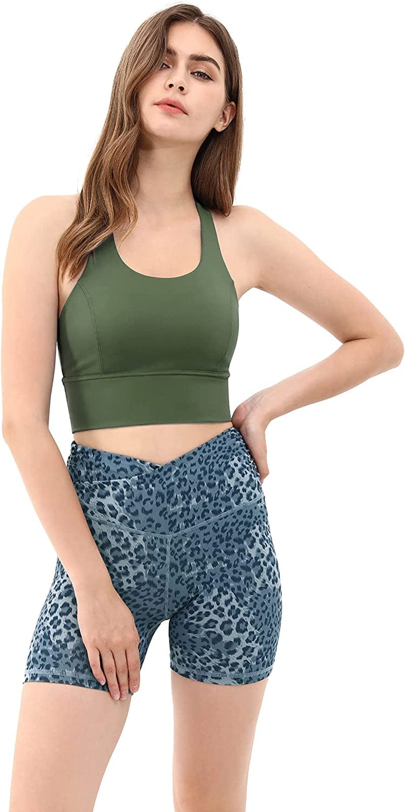 Women'S Y Racer Back Padded Sports Bra Fitness Workout Longline Yoga Bra Tops