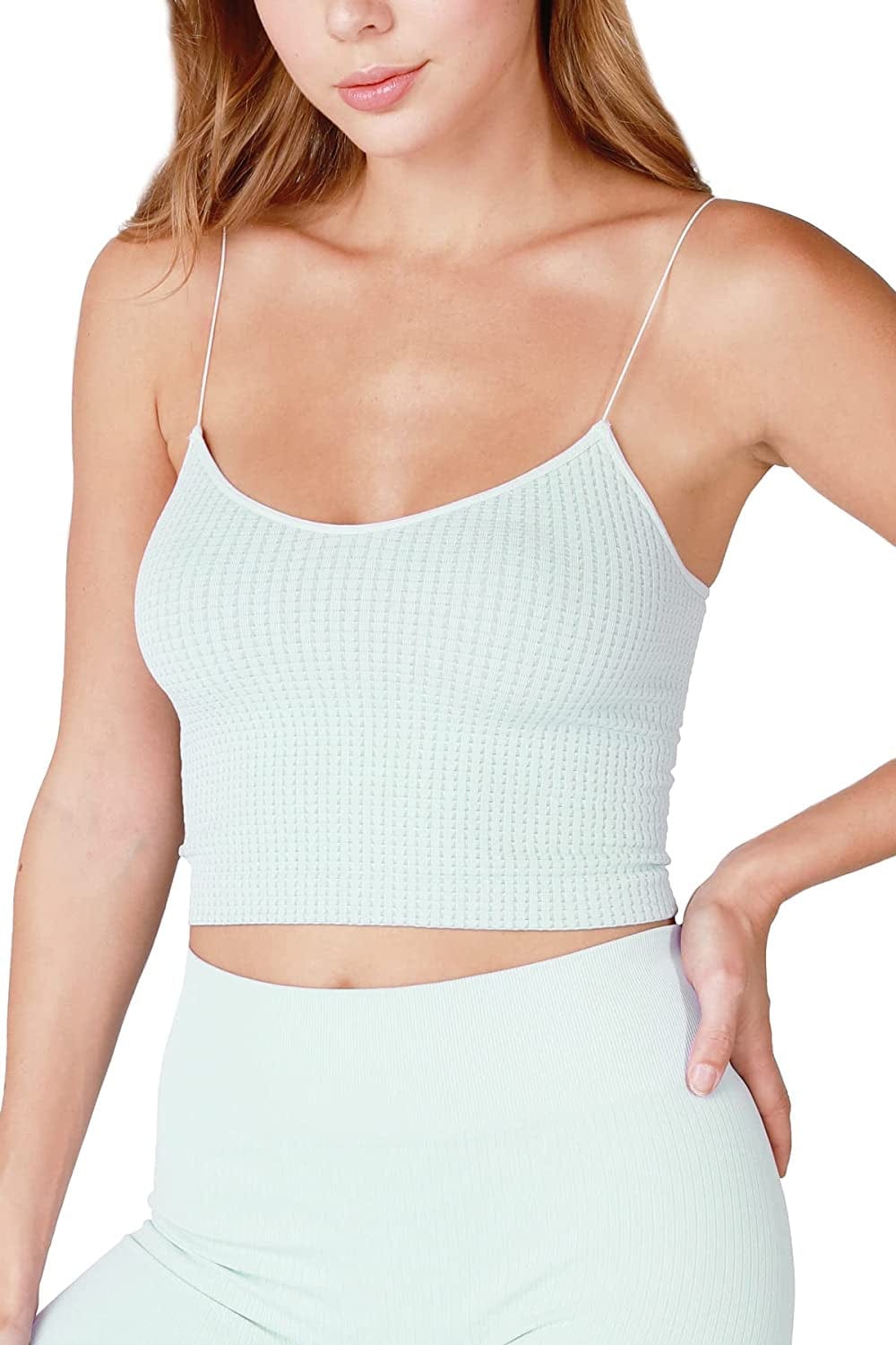 Women Seamless Waffle Crop Top Cami, Made in U.S.A, One Size Oasis