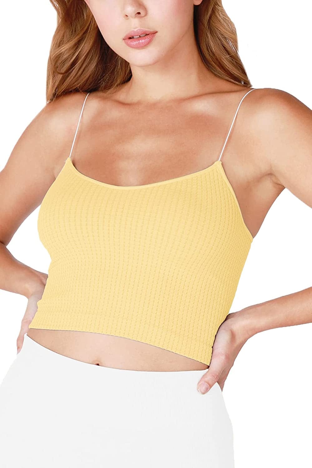 Women Seamless Waffle Crop Top Cami, Made in U.S.A, One Size Popcorn