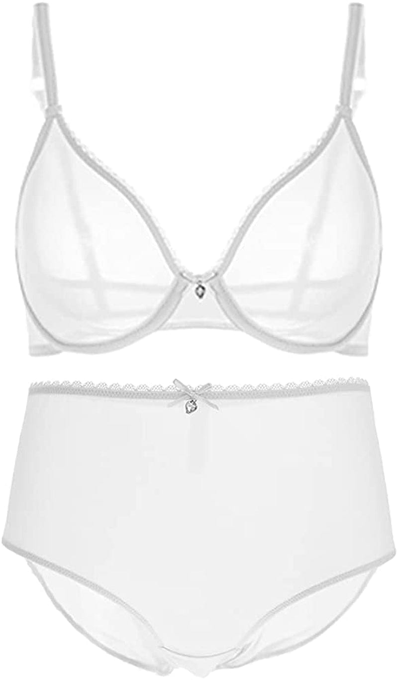 Women See-Through Lace Push up Transparent Everyday Bra White With High Rise / 38D