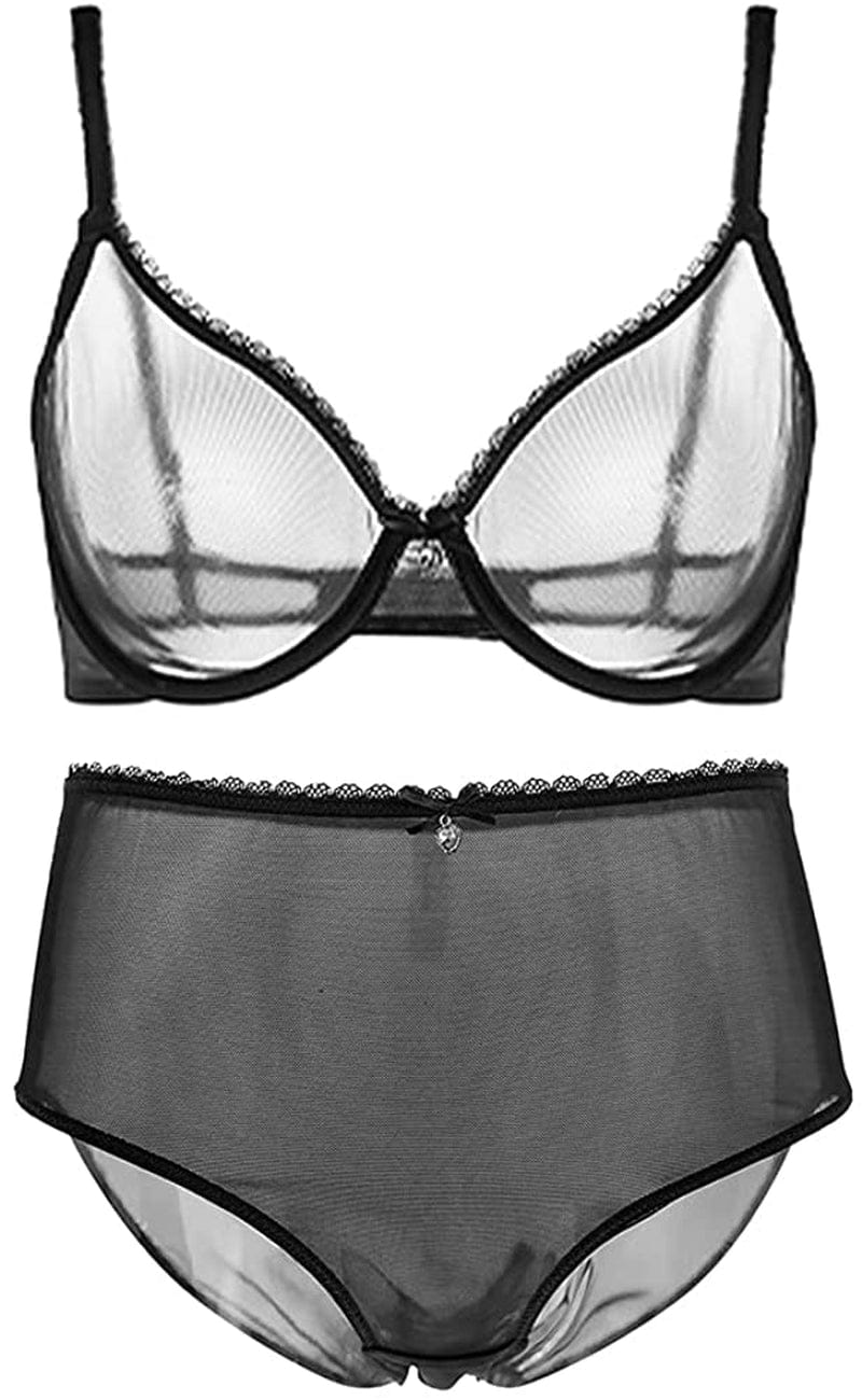 Women See-Through Lace Push up Transparent Everyday Bra Black With High Rise / 38C