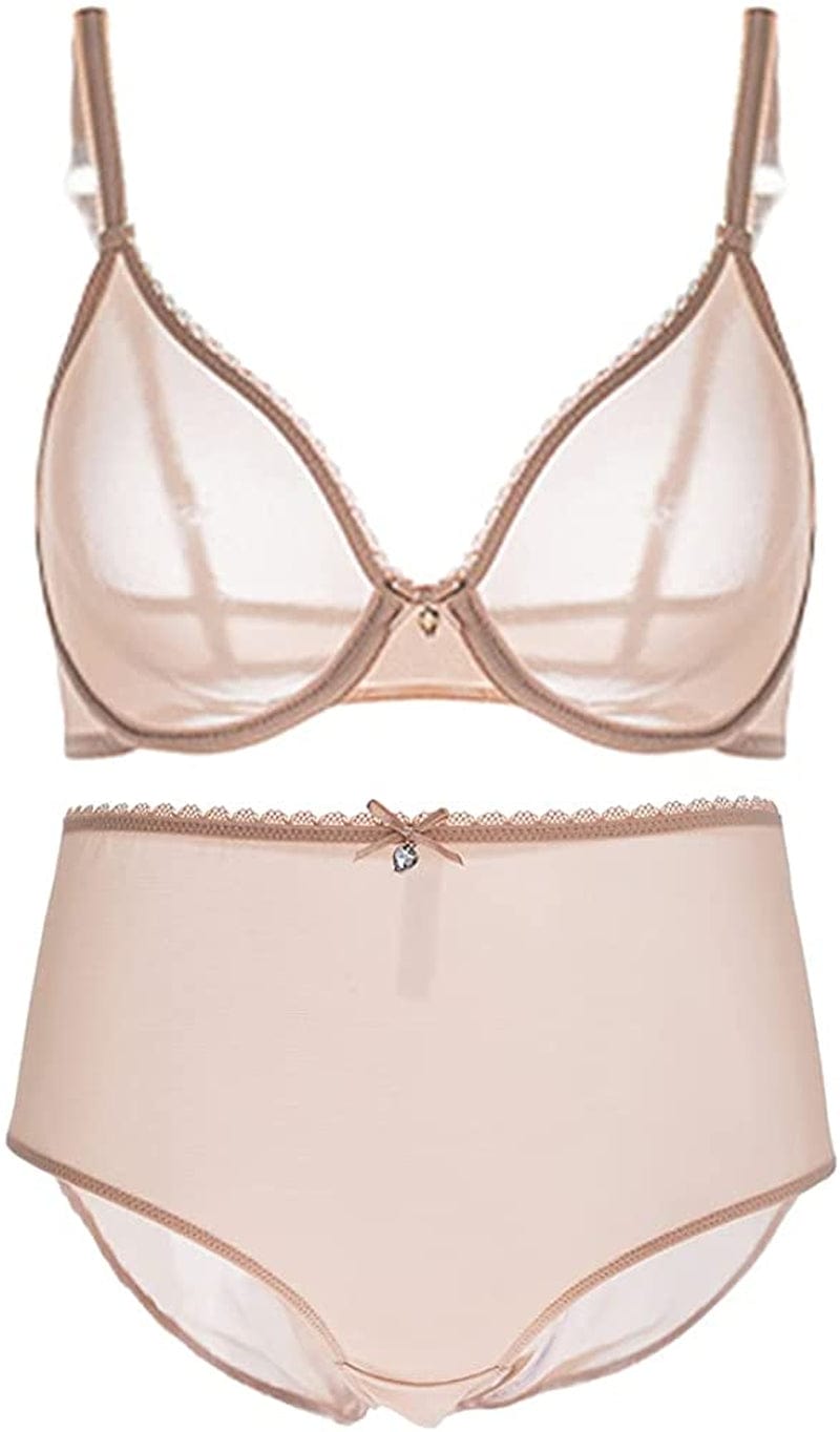 Women See-Through Lace Push up Transparent Everyday Bra Beige With High Rise / 38C