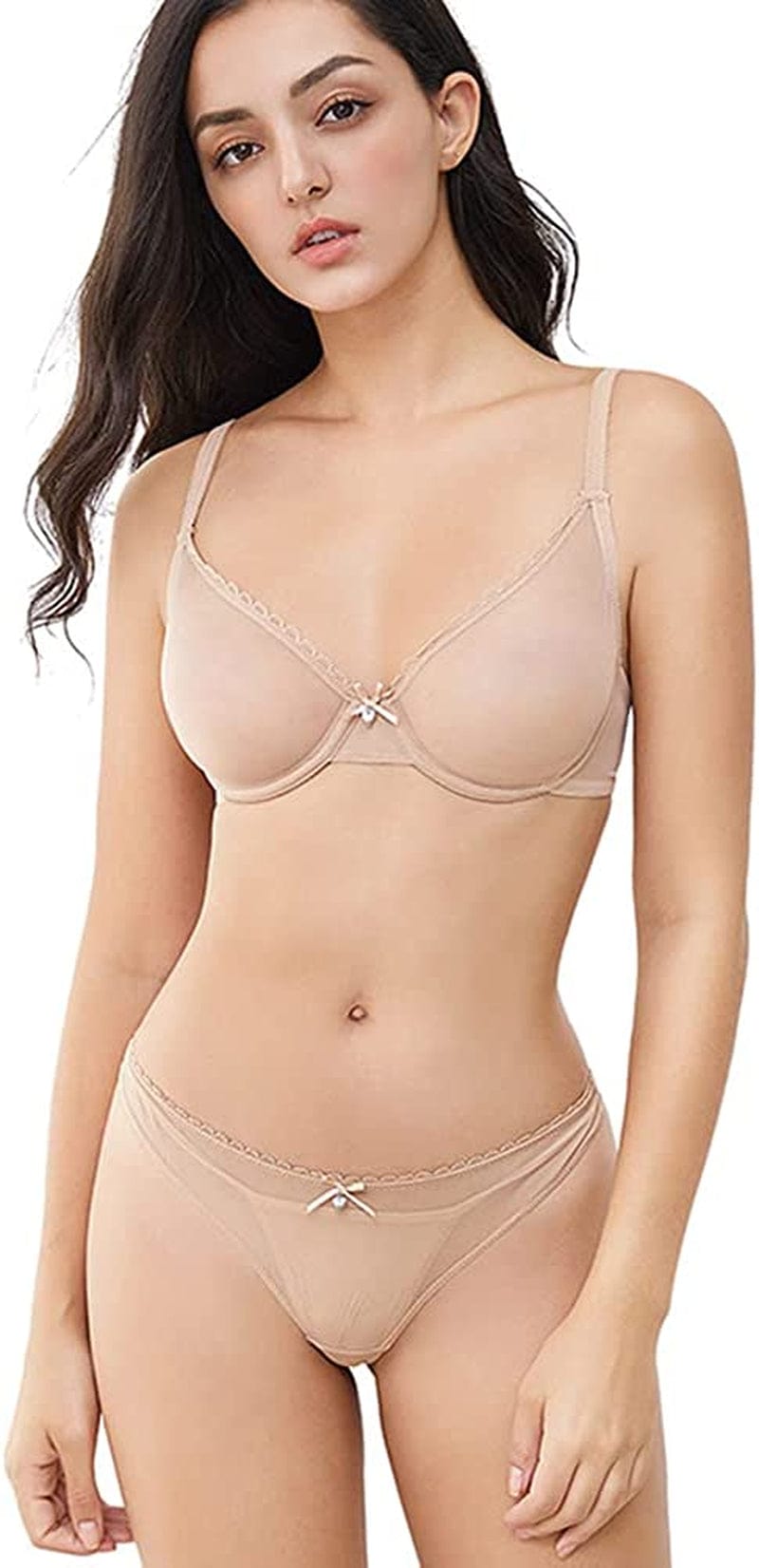 Women See-Through Lace Push up Transparent Everyday Bra Beige / 38D