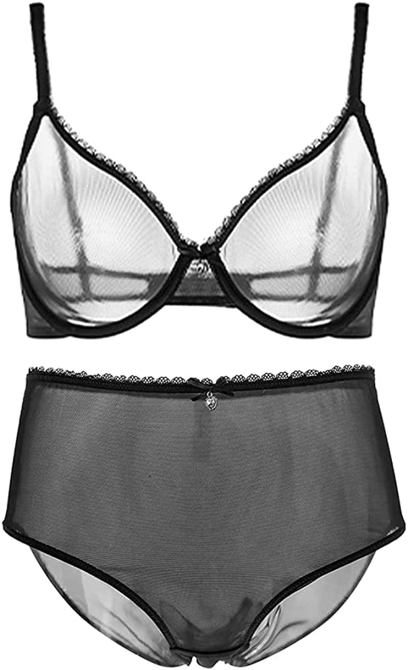 Women See-Through Lace Push up Transparent Everyday Bra Black With High Rise / 38D