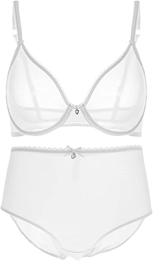 Women See-Through Lace Push up Transparent Everyday Bra White With High Rise / 38C