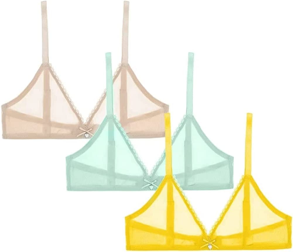 Women Sheer Mesh Transparent Unlined Bra Sexy Wireless Underwear… Yellow+green+beige / XX-Large