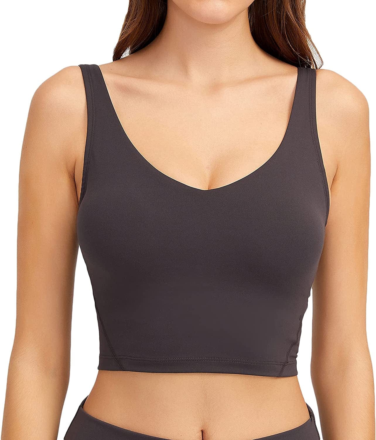 Women Sports Bra Longline Crop Tank Top Padded Workout Running Yoga Dark Carbon / Medium