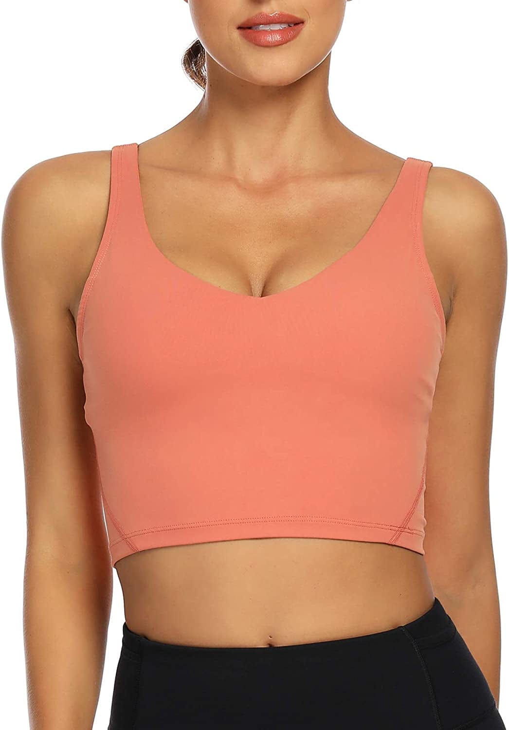 Women Sports Bra Longline Crop Tank Top Padded Workout Running Yoga Coral / Medium