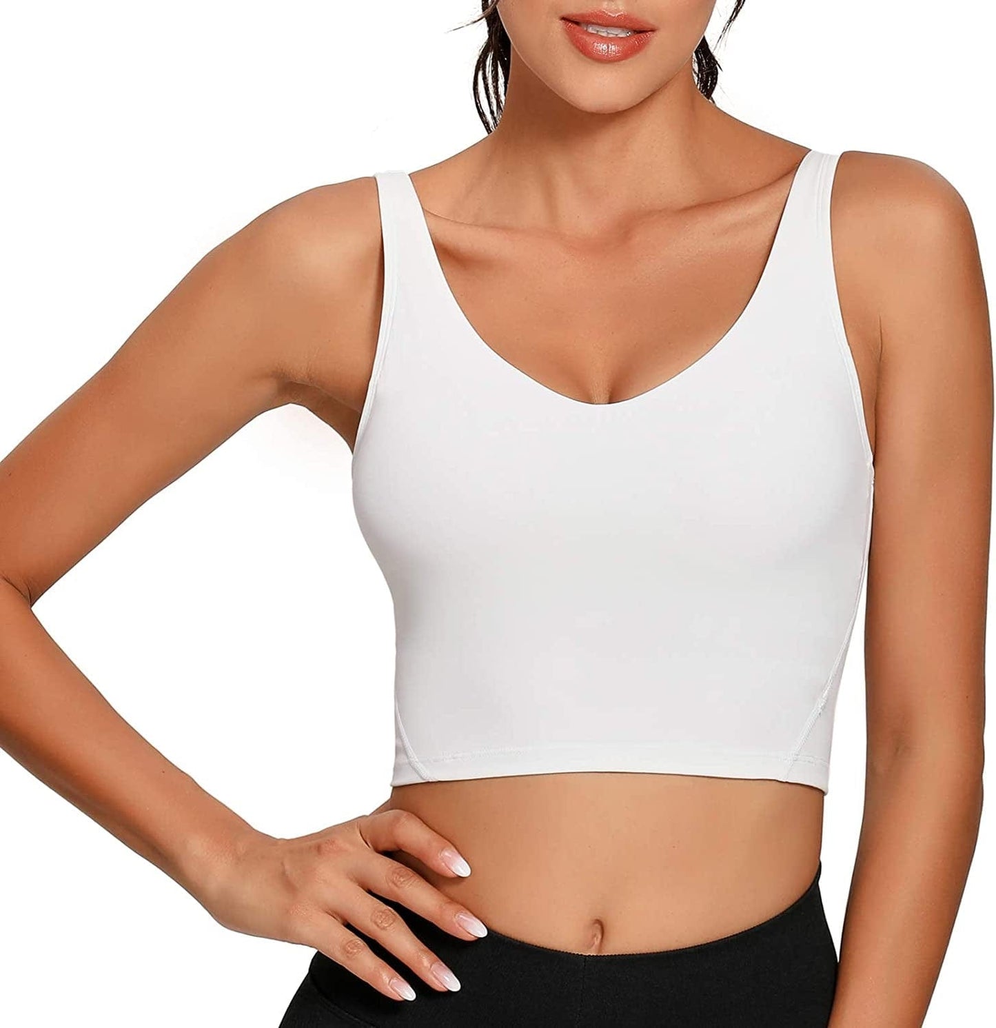 Women Sports Bra Longline Crop Tank Top Padded Workout Running Yoga White / Medium