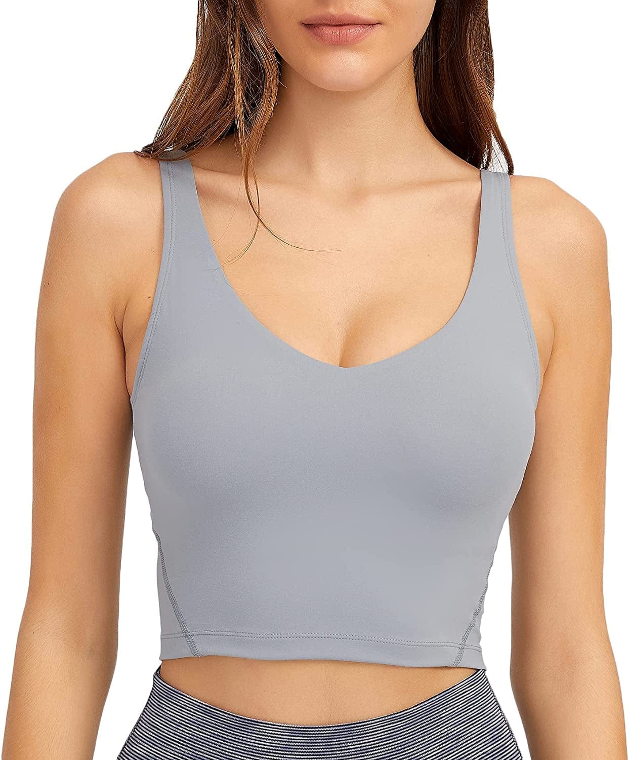 Women Sports Bra Longline Crop Tank Top Padded Workout Running Yoga Grey / Medium