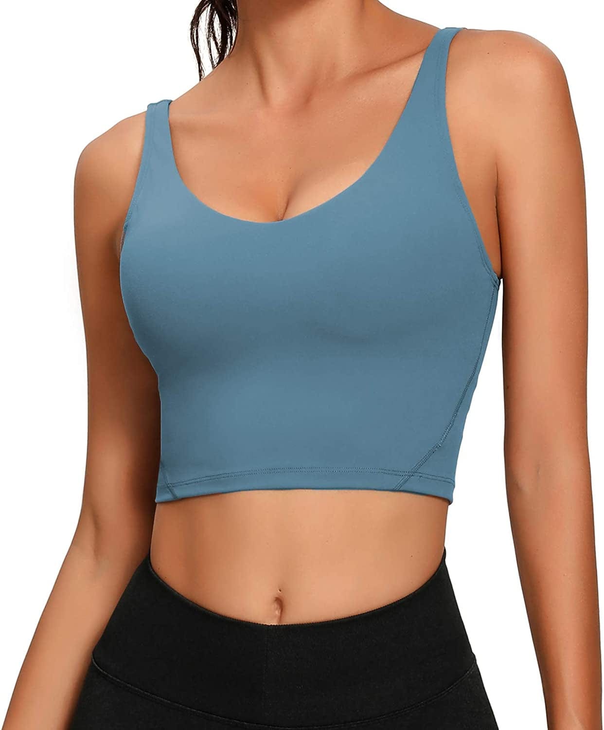 Women Sports Bra Longline Crop Tank Top Padded Workout Running Yoga Blue / Medium
