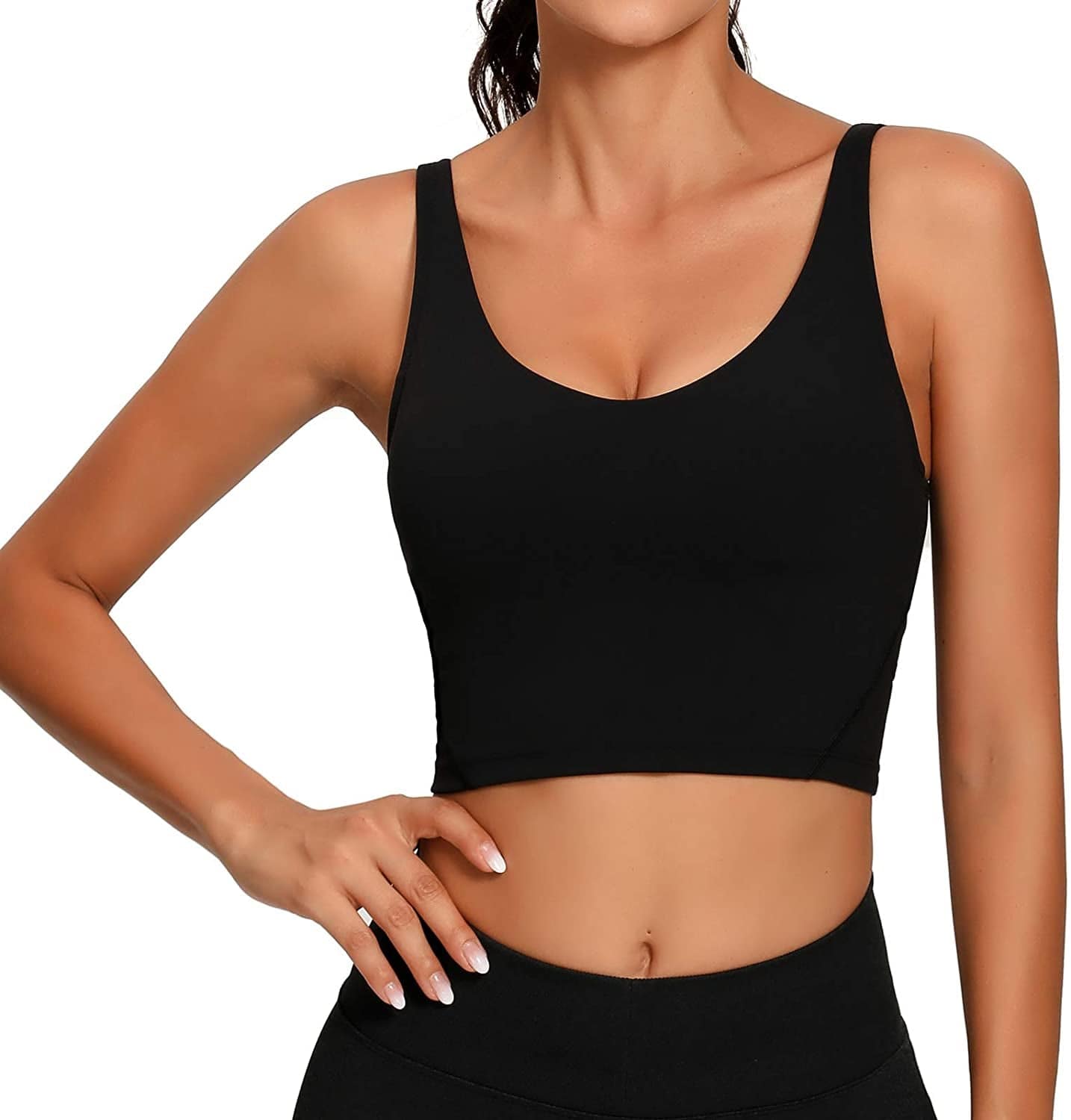 Women Sports Bra Longline Crop Tank Top Padded Workout Running Yoga Black / Medium
