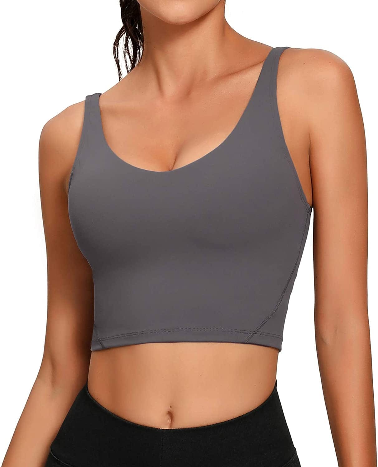 Women Sports Bra Longline Crop Tank Top Padded Workout Running Yoga Dark Grey / Medium
