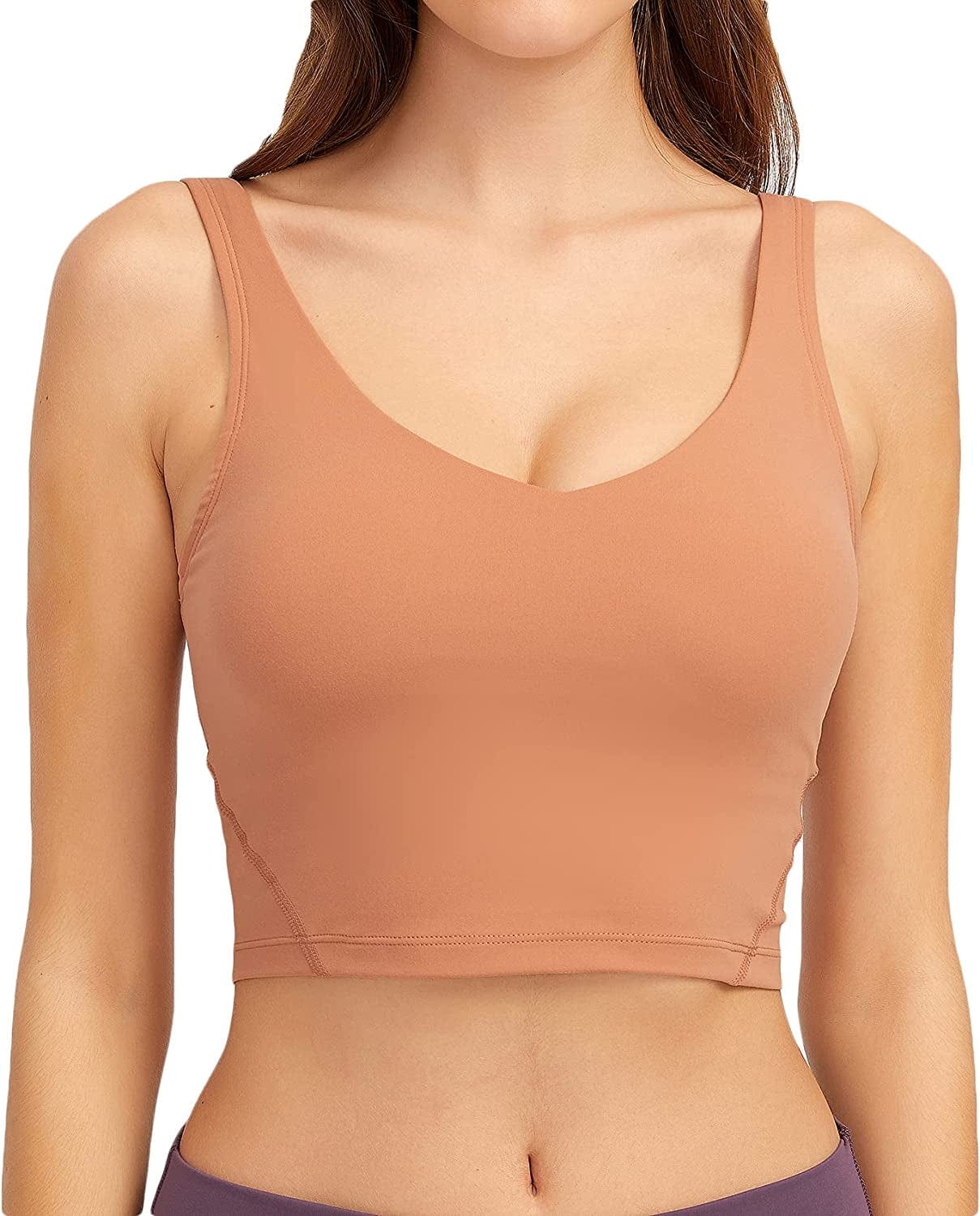 Women Sports Bra Longline Crop Tank Top Padded Workout Running Yoga Smoky Red / Medium