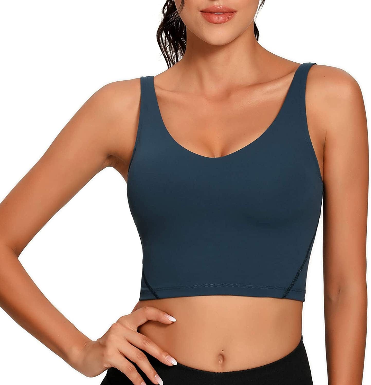 Women Sports Bra Longline Crop Tank Top Padded Workout Running Yoga Dark Cyan / Medium
