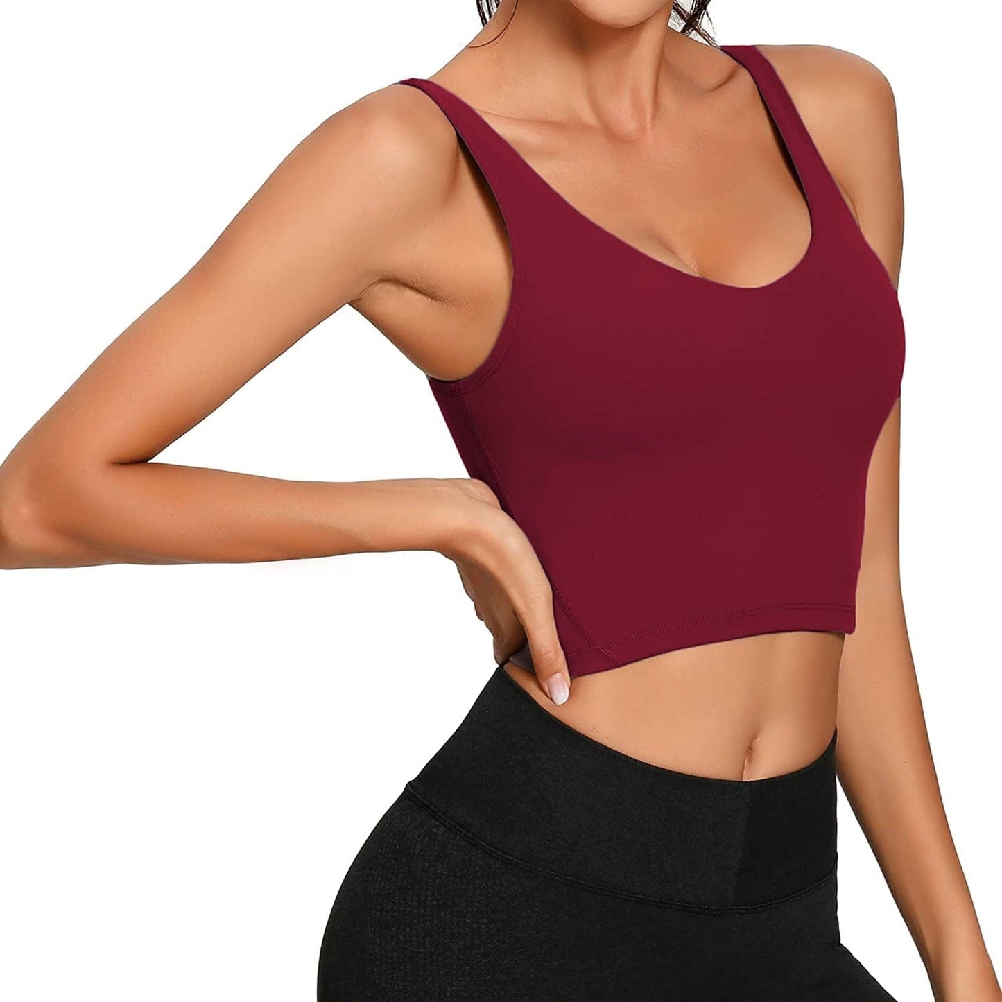 Women Sports Bra Longline Crop Tank Top Padded Workout Running Yoga