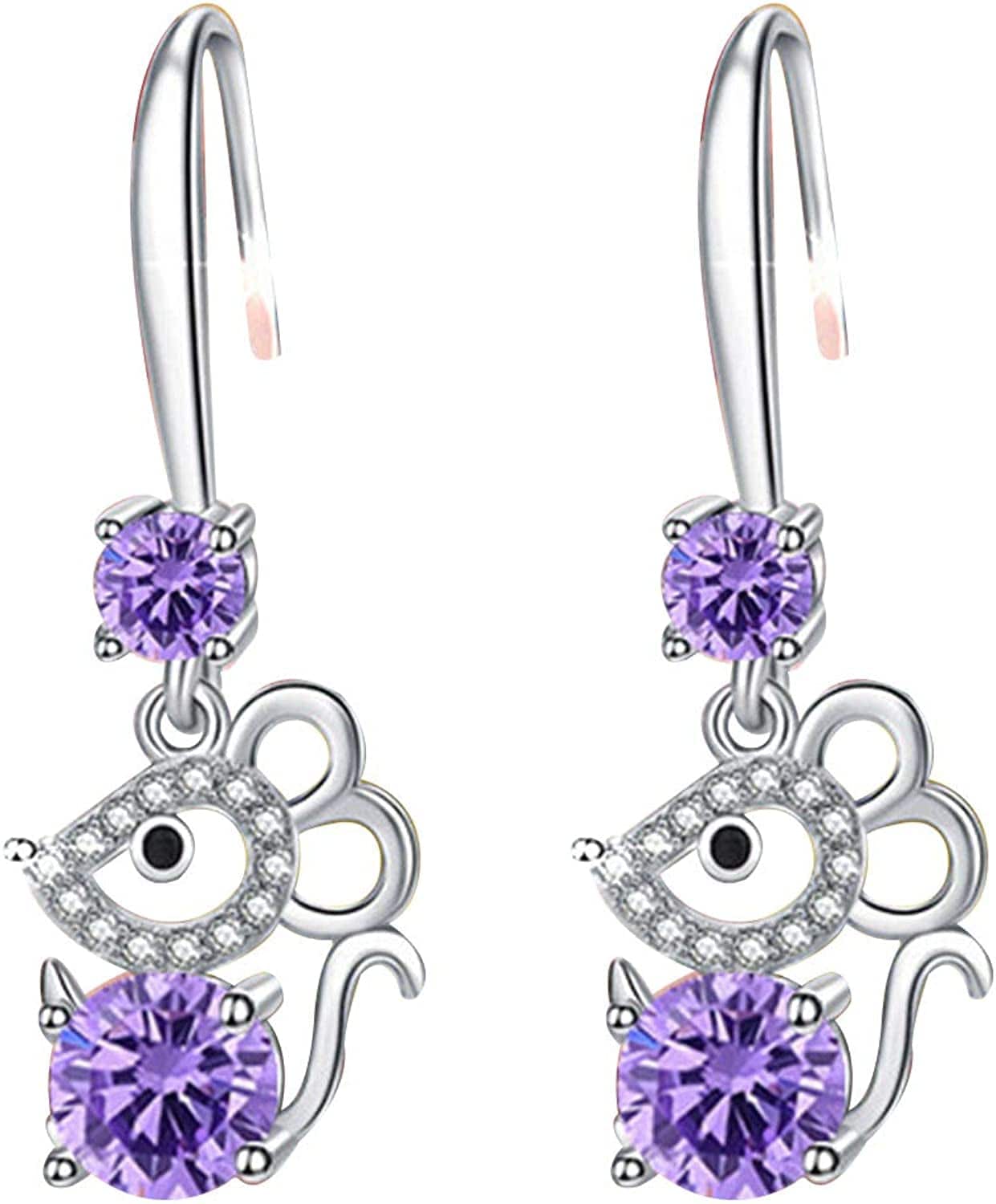 Women Synthetic Diamond Ear Studs Diamond Earrings,Women Girls Jewelry Wedding Dating Festival Gift Zircon Ear Studs Wedding Gift for Party Purple