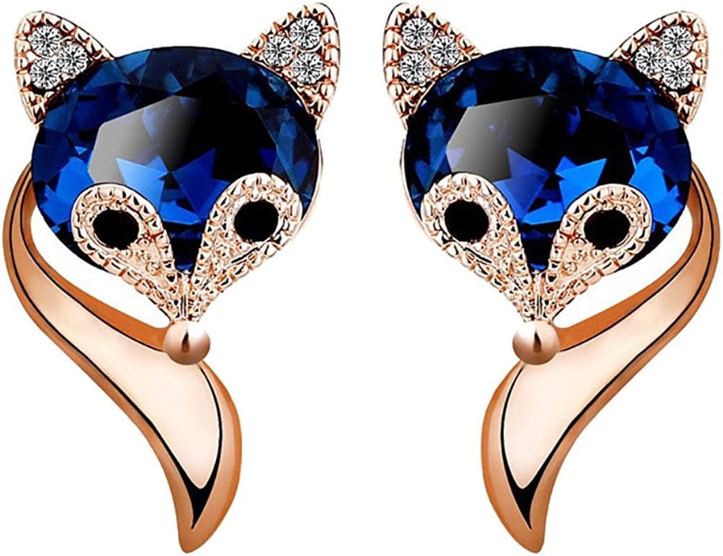 Women Synthetic Diamond Ear Studs Diamond Earrings,Women Girls Jewelry Wedding Dating Festival Gift Zircon Ear Studs Wedding Gift for Party Rose Gold Fox Shape