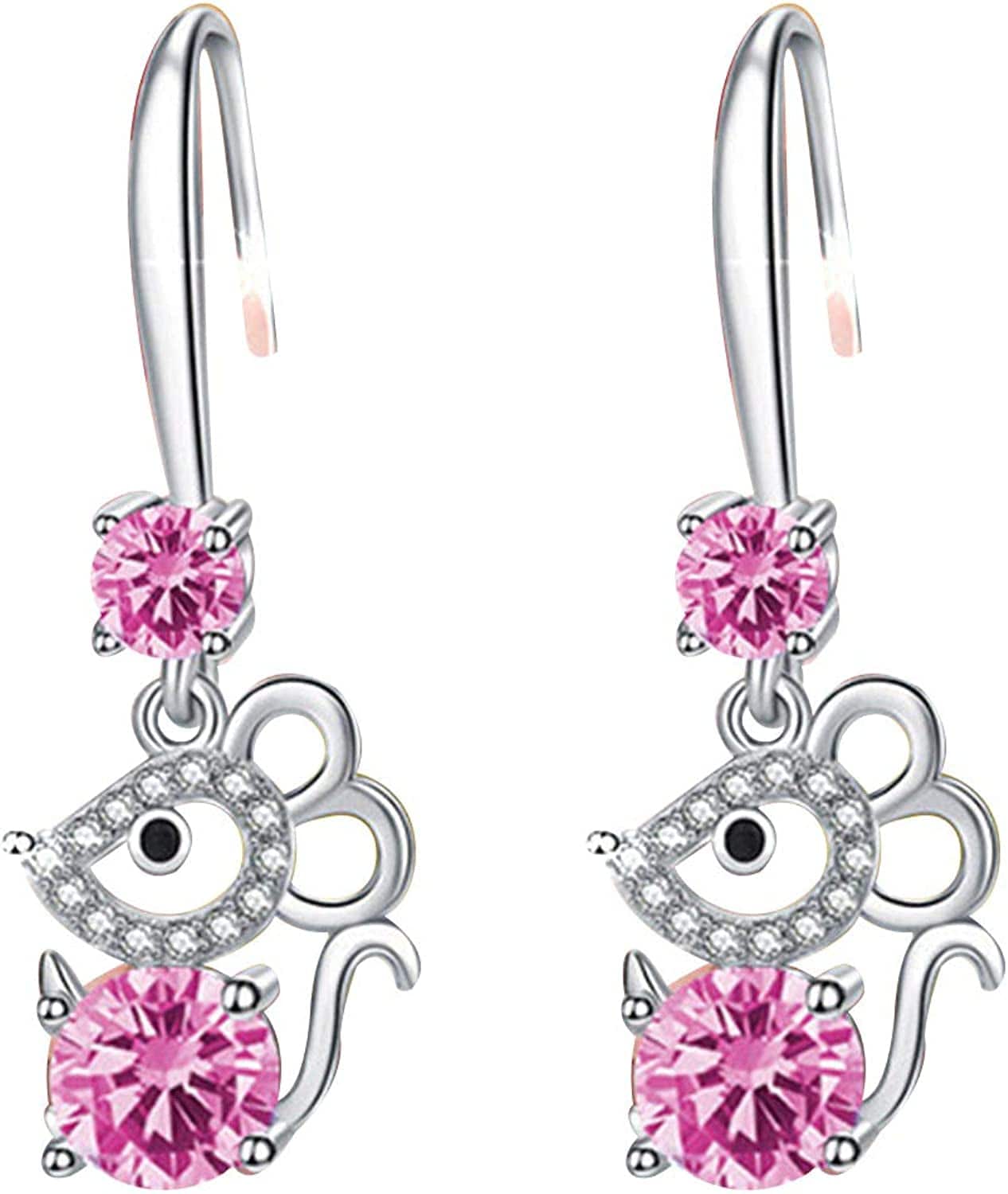 Women Synthetic Diamond Ear Studs Diamond Earrings,Women Girls Jewelry Wedding Dating Festival Gift Zircon Ear Studs Wedding Gift for Party Pink