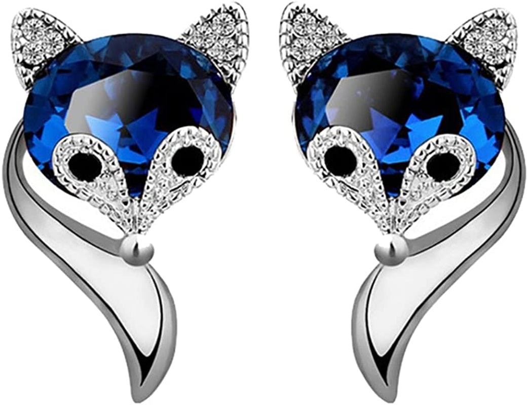 Women Synthetic Diamond Ear Studs Diamond Earrings,Women Girls Jewelry Wedding Dating Festival Gift Zircon Ear Studs Wedding Gift for Party Silver Fox Shape