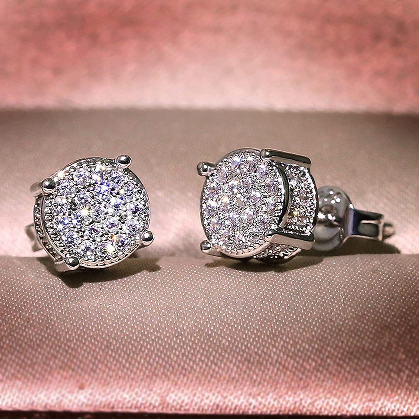 Women Synthetic Diamond Ear Studs Diamond Earrings,Women Girls Jewelry Wedding Dating Festival Gift Zircon Ear Studs Wedding Gift for Party Silver